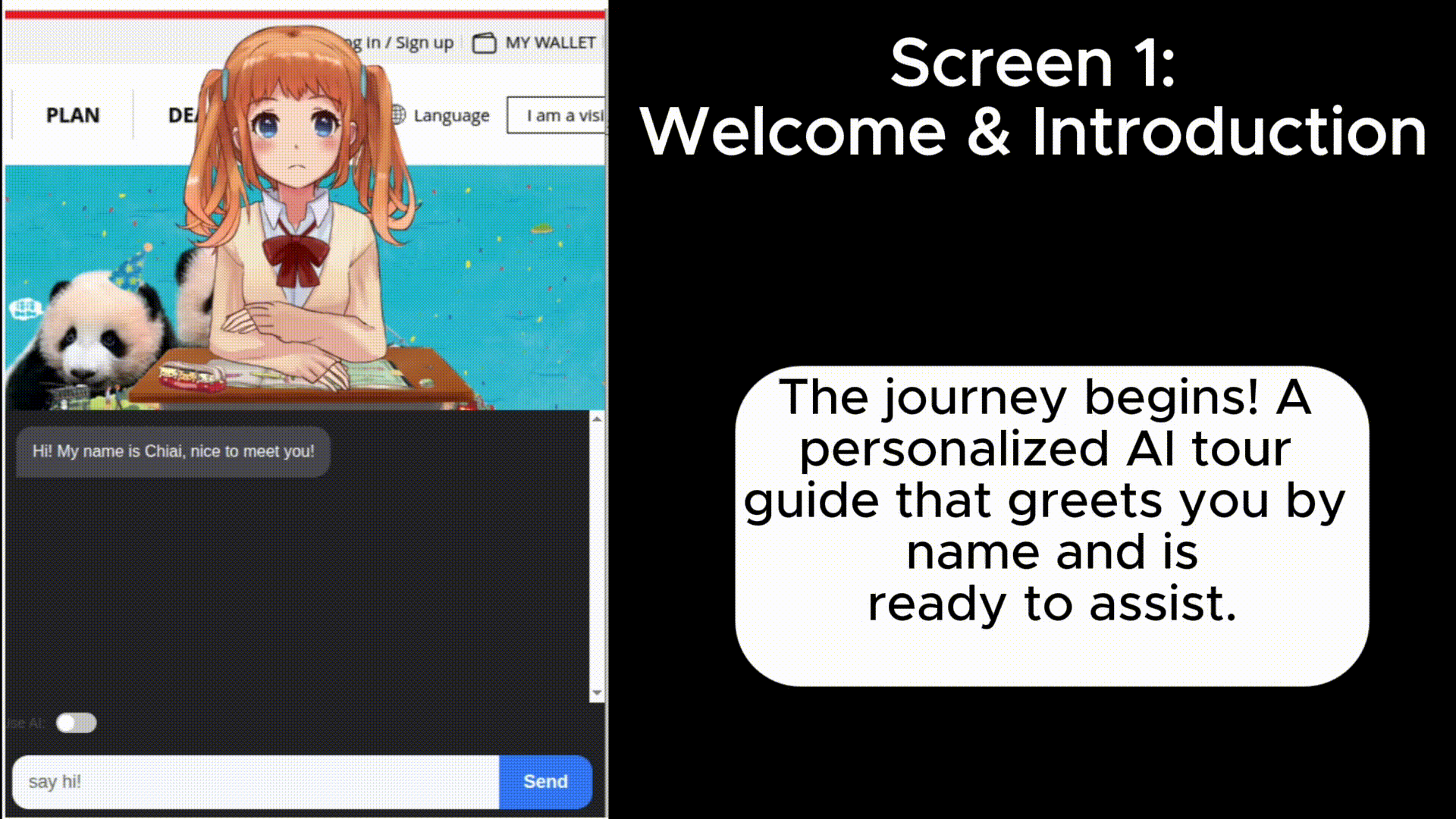 Animated preview: AI city companion greeting a visitor